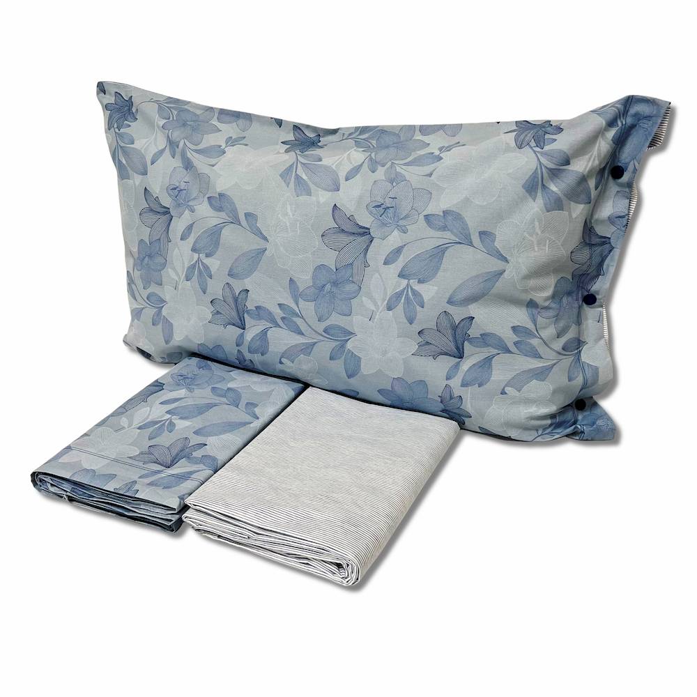 Completo Lenzuola Lilly foglie azzurro matrimoniale Personalizzato