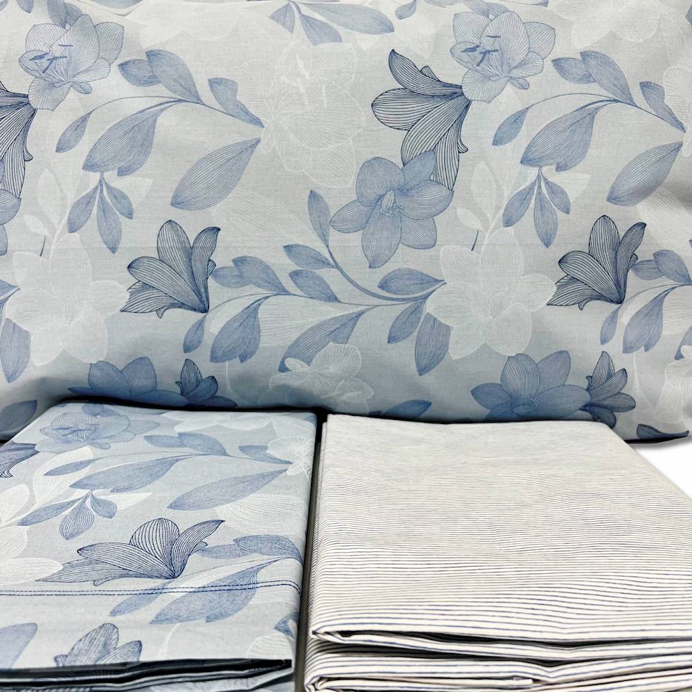 Completo Lenzuola Lilly foglie azzurro matrimoniale Personalizzato