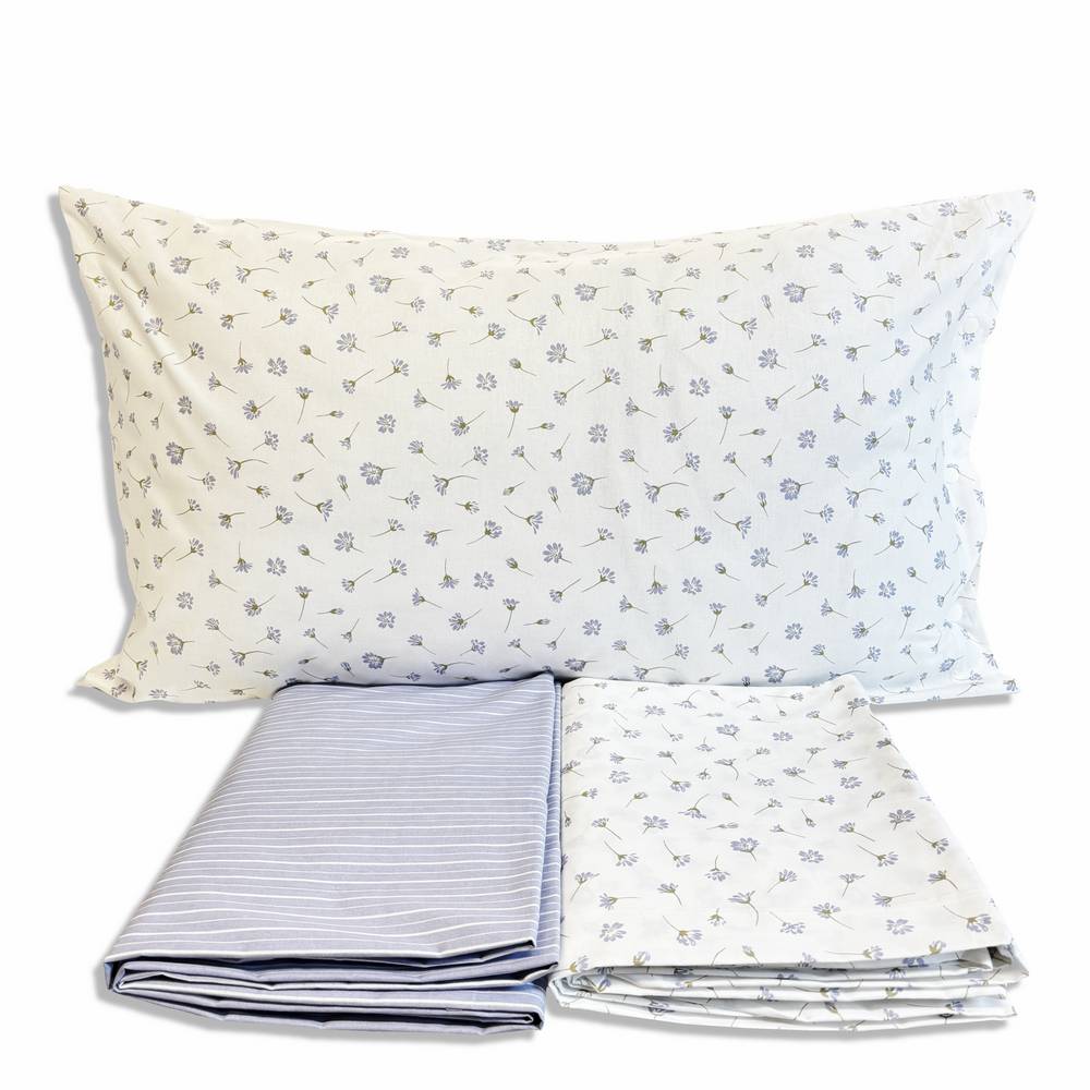 Completo Lenzuola Margherite azzurro piazza e mezzo