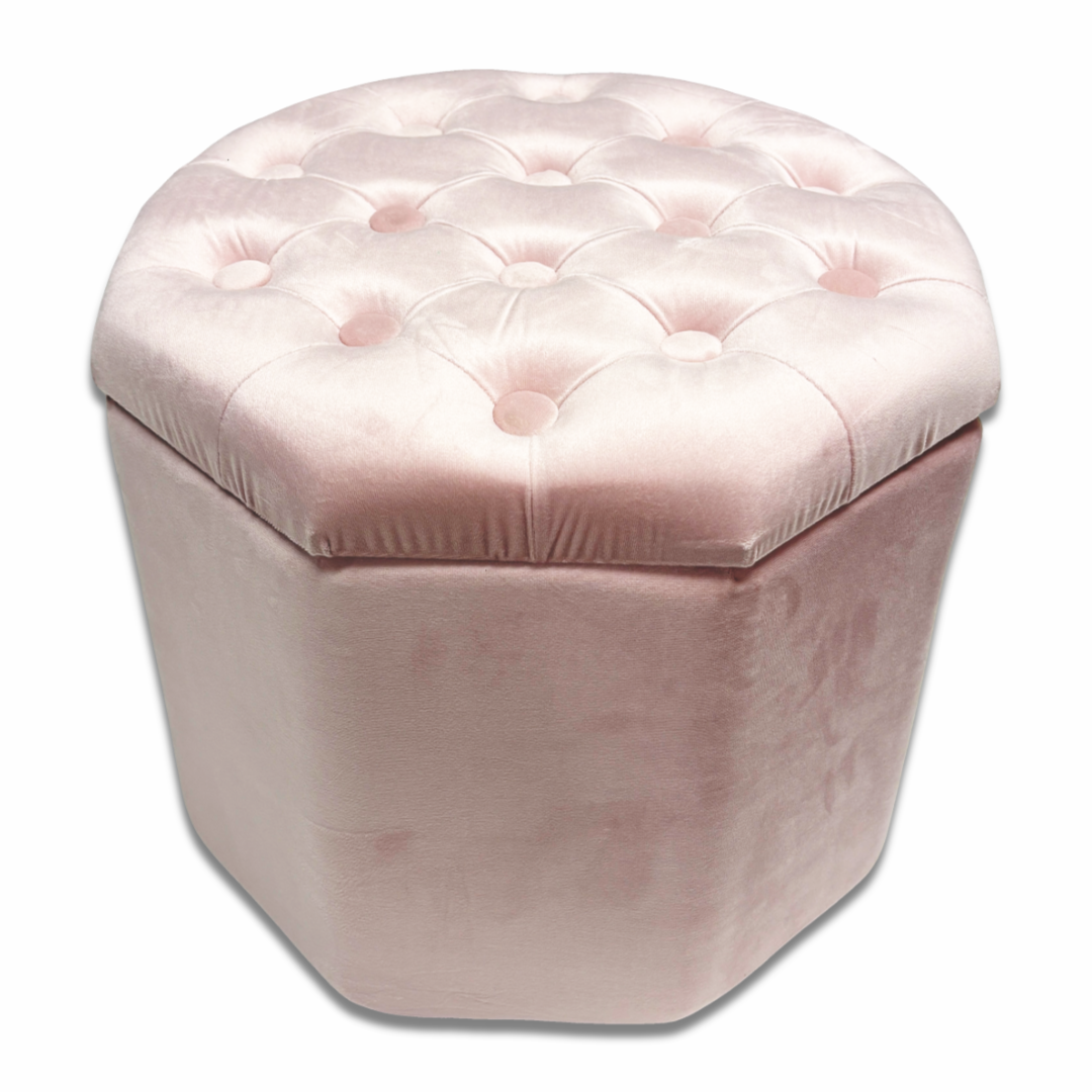 Pouf contenitore in velluto ottagonale Rosa antico
