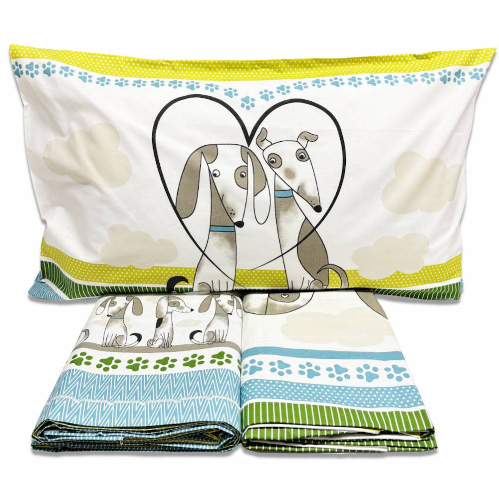 Completo Lenzuola Cagnolini verdi Matrimoniale