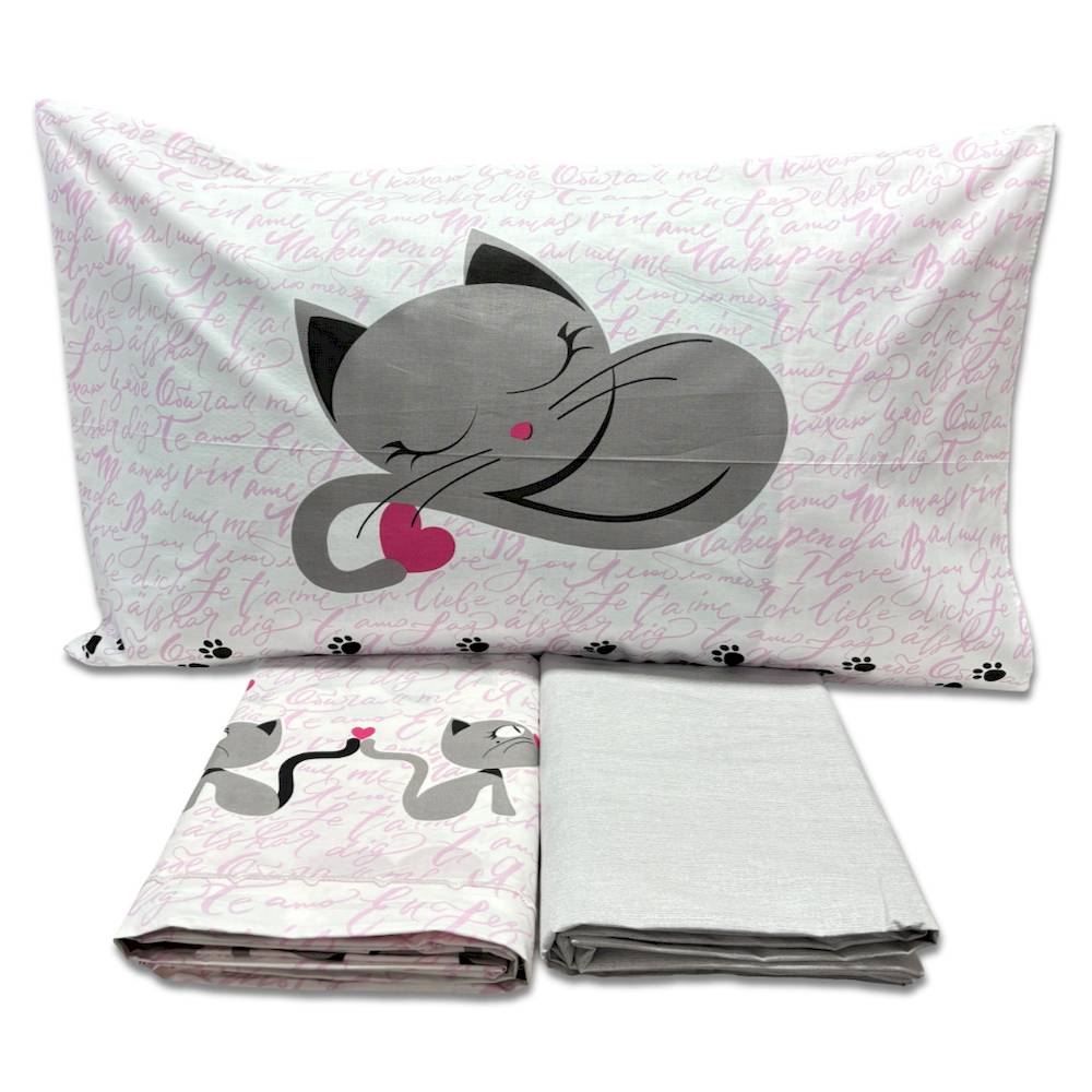 QOOMO Set Copripiumino 3 Pezzi Con Gatto Floreale Rosa, Federe Incluse, Morbido Microfibra, Taglie Singolo Matrimoniale Queen - 4