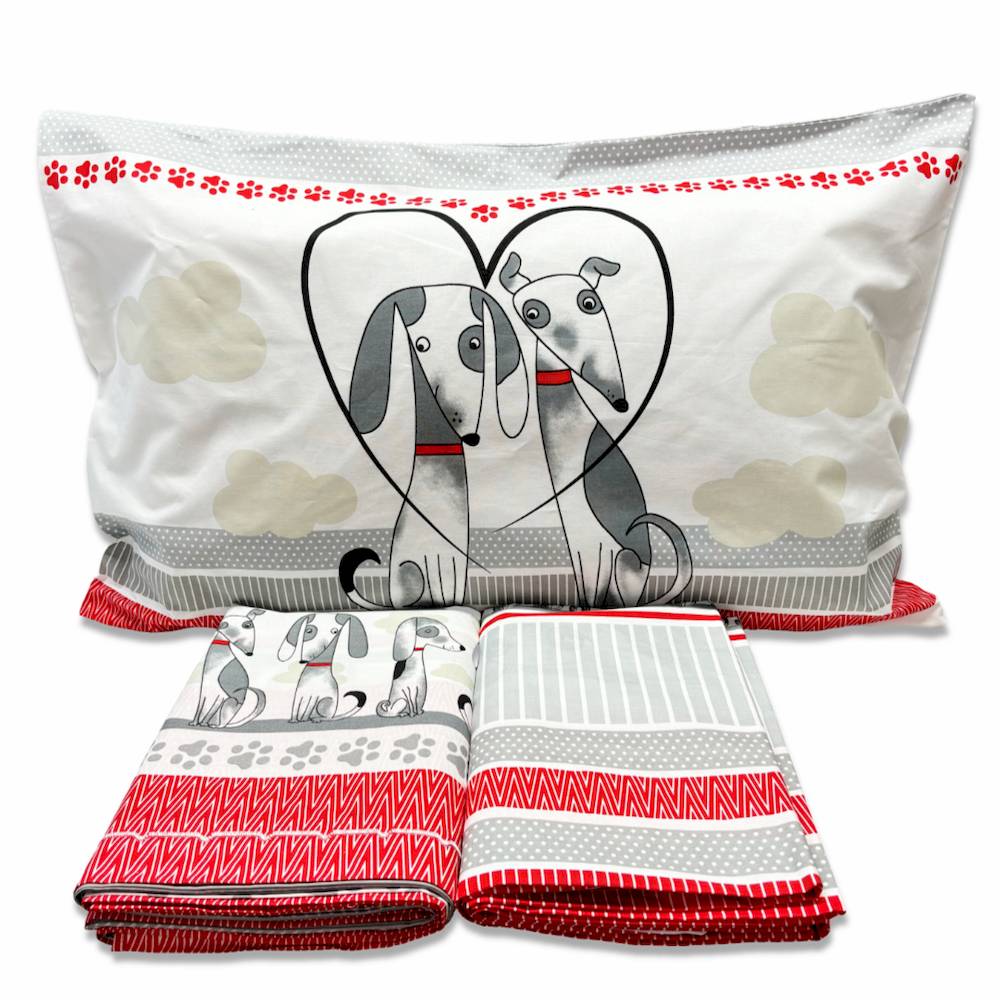 Completo Lenzuola Cagnolini rossi Matrimoniale