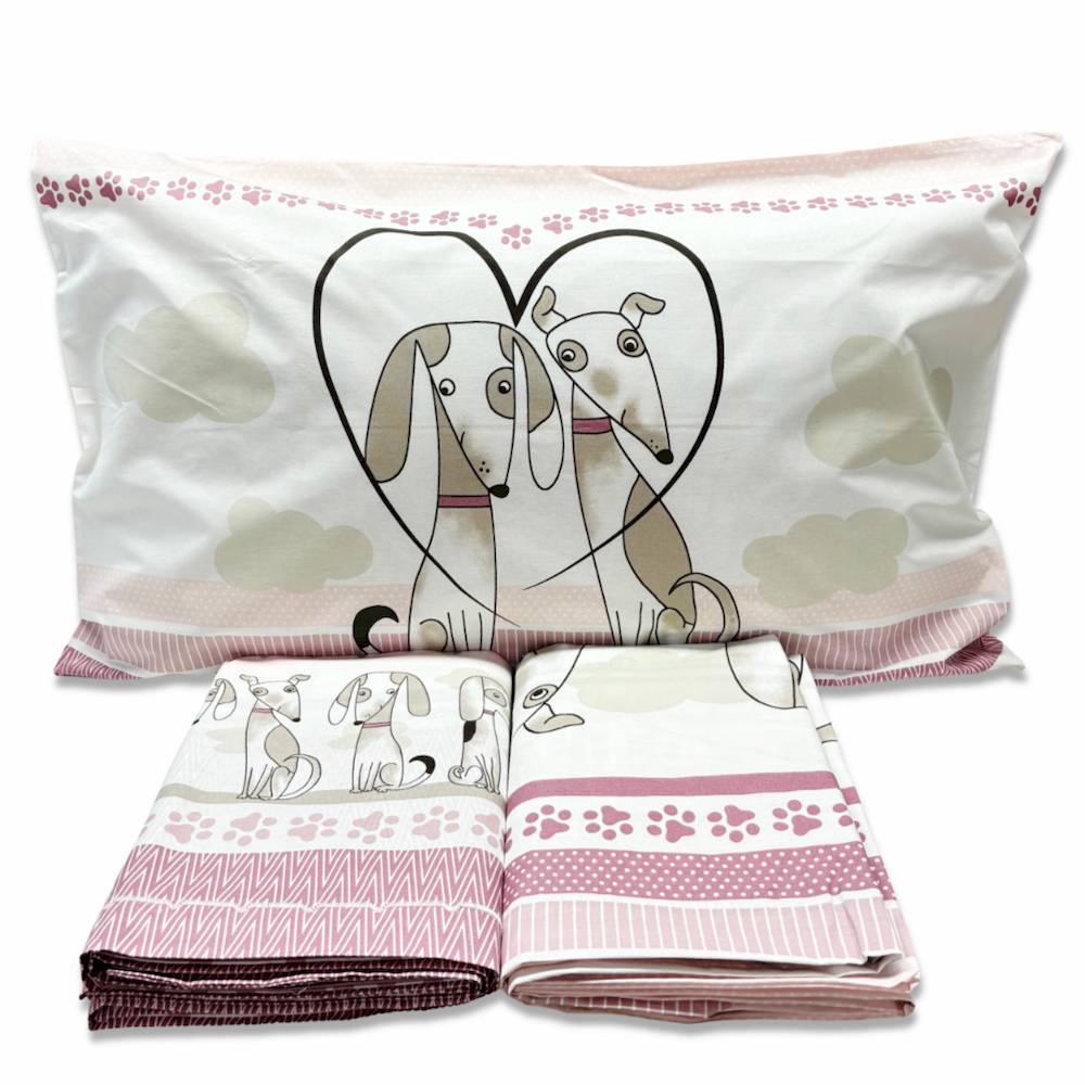 Completo Lenzuola Cagnolini rosa Piazza e mezzo