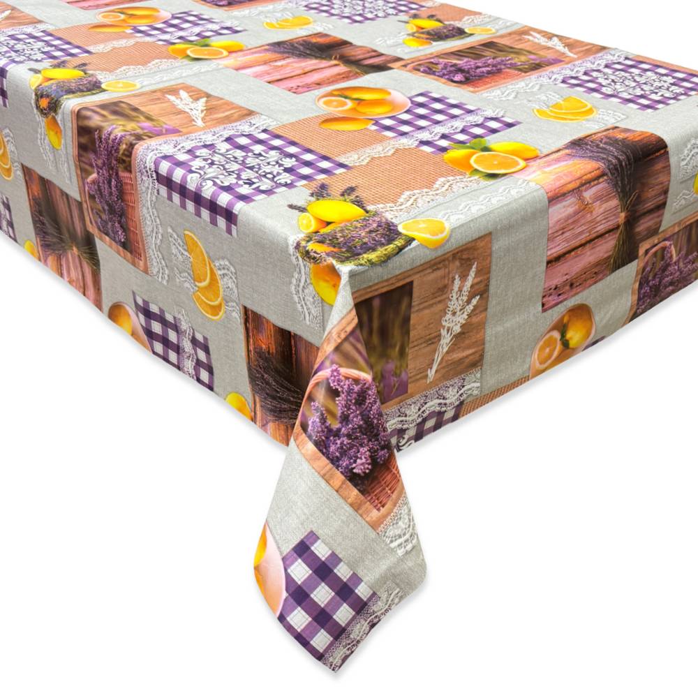 Tovaglia Idrorepellente lavanda e limoni in PVC a metro