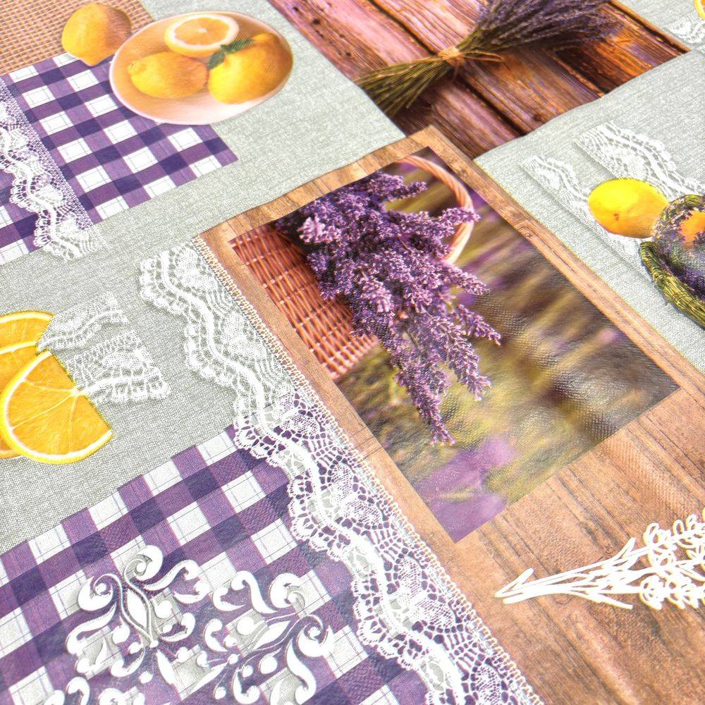 Tovaglia Idrorepellente lavanda e limoni in PVC a metro
