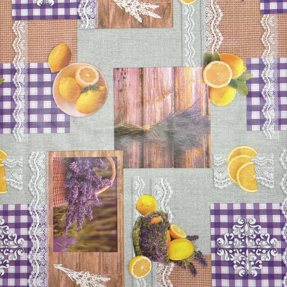 Tovaglia Idrorepellente lavanda e limoni in PVC a metro