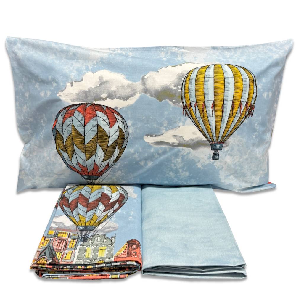 Completo Lenzuola Mongolfiera multicolor Matrimoniale Personalizzato