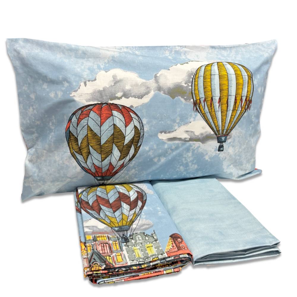 Completo Lenzuola Mongolfiera multicolor Matrimoniale Personalizzato