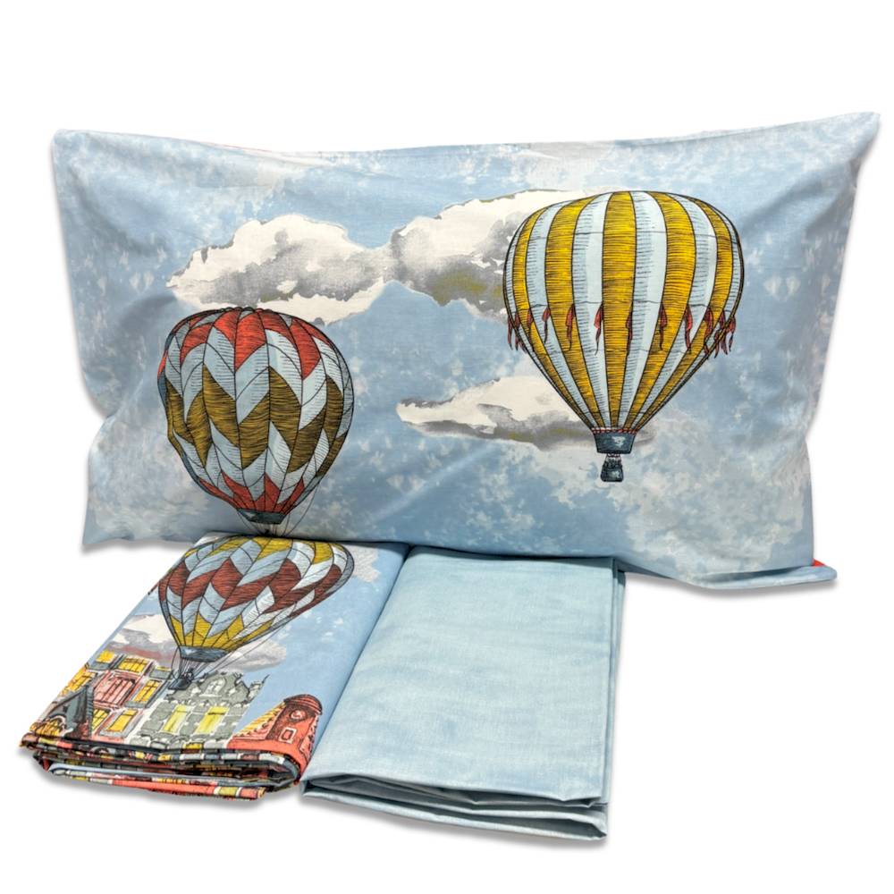 Completo Lenzuola Mongolfiera multicolor Matrimoniale Personalizzato