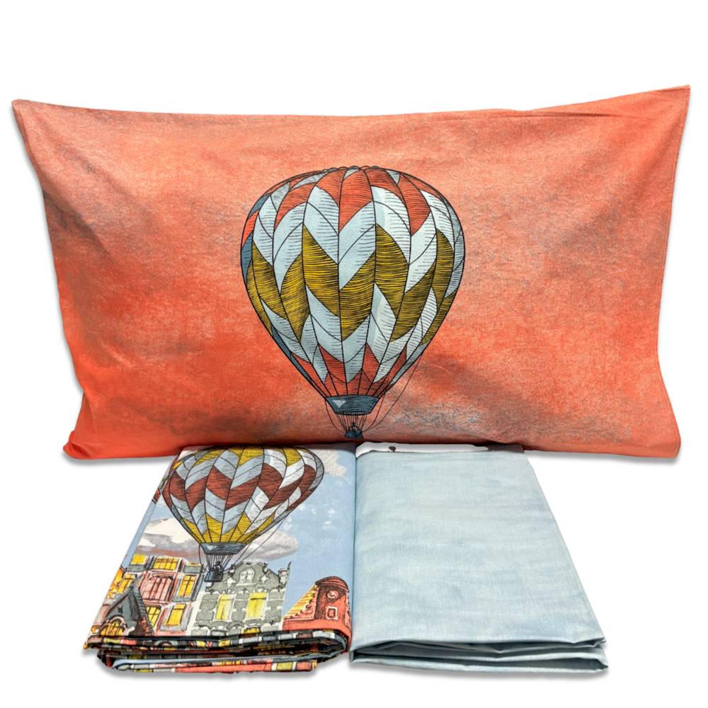 Completo Lenzuola Mongolfiera multicolor Matrimoniale Personalizzato