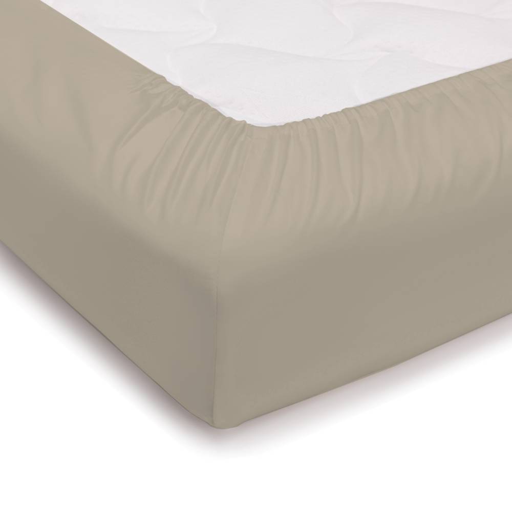 Lenzuolo sotto con angoli e elastici in raso beige Matrimoniale