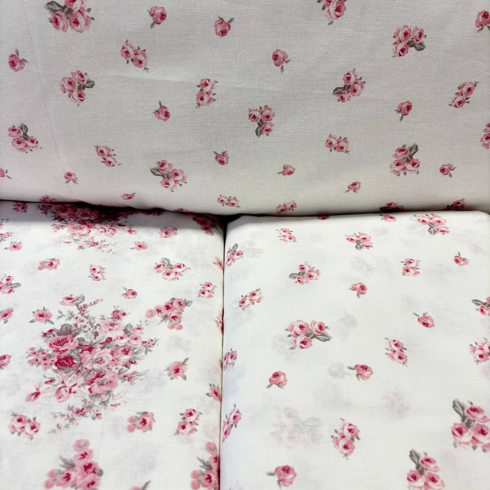Completo Lenzuola Volant Fiorellini rosa matrimoniale