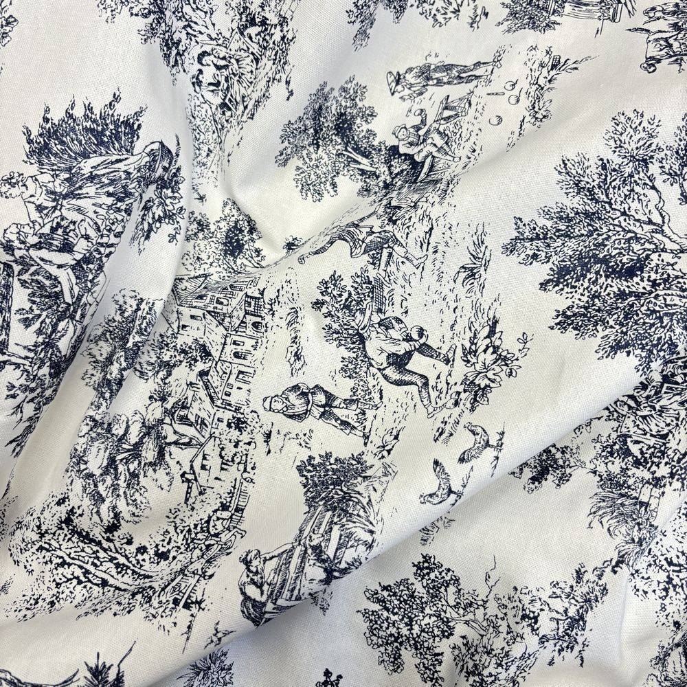 Telo arredo su misura Toile de Jouy Blu