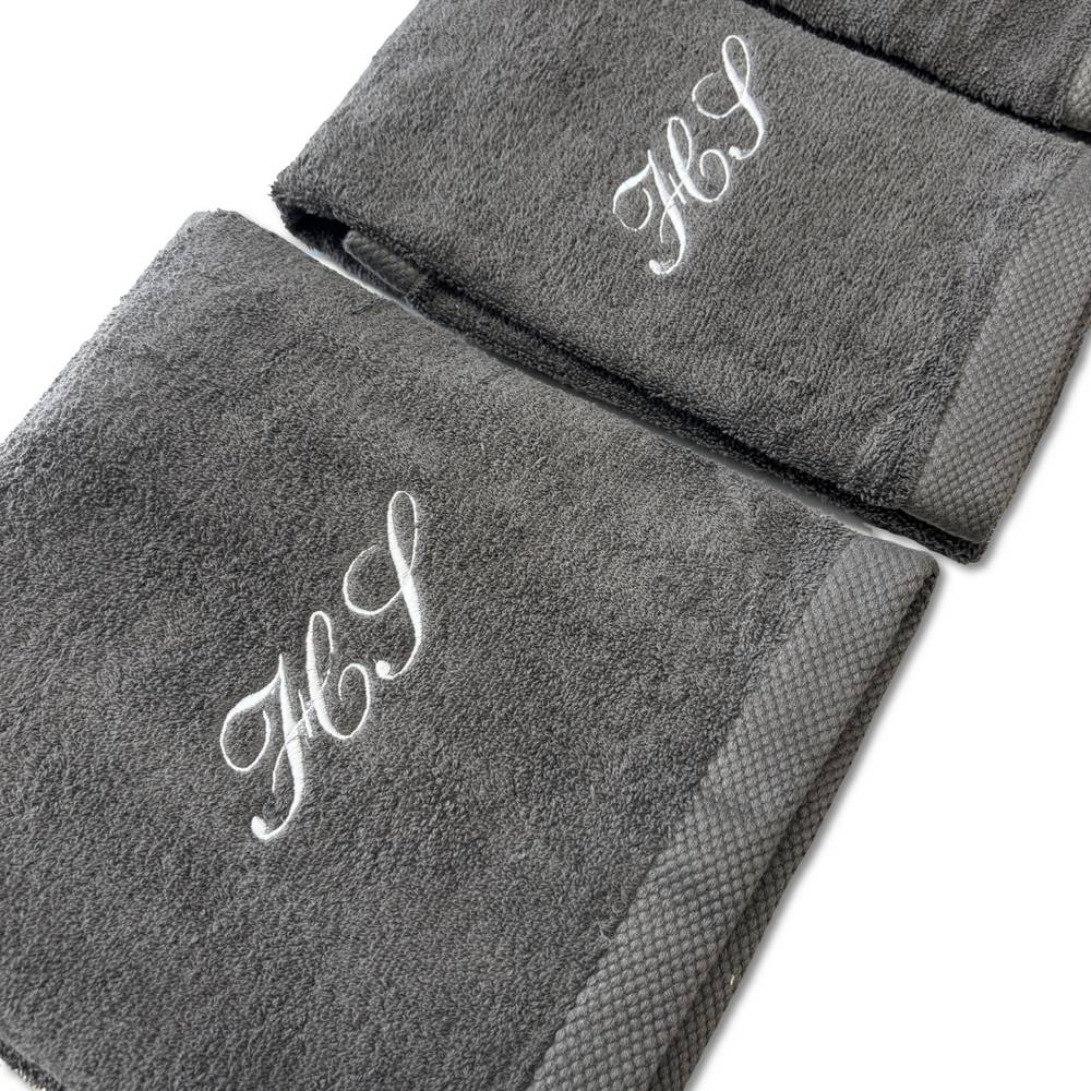 Set 3 asciugamani 500 gr Melodie grigio fumo personalizzato