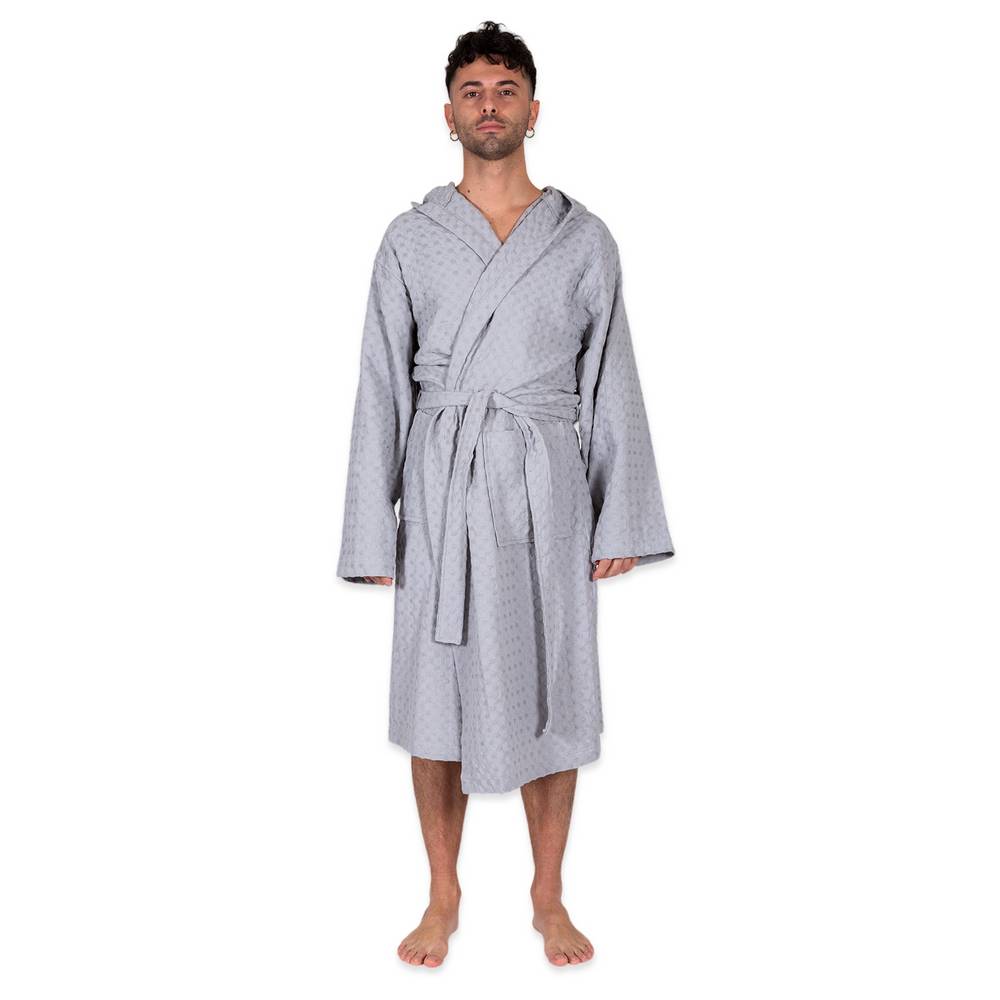 Accappatoio nido d' ape relax con cappuccio grigio
