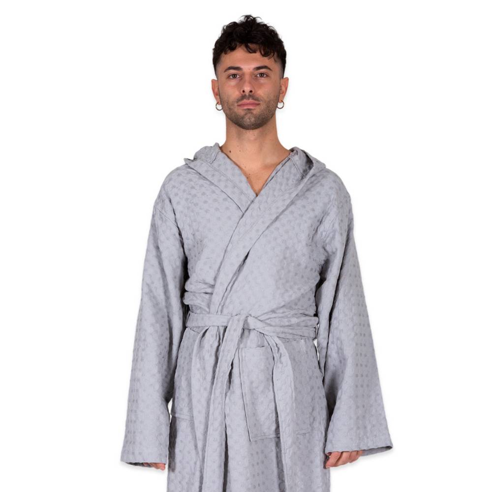 Accappatoio nido d' ape relax con cappuccio grigio