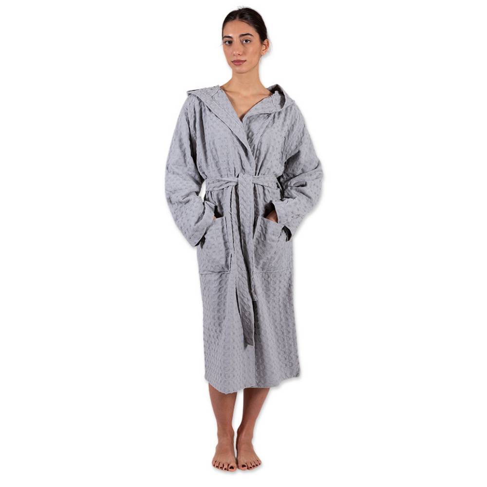 Accappatoio nido d' ape relax con cappuccio grigio