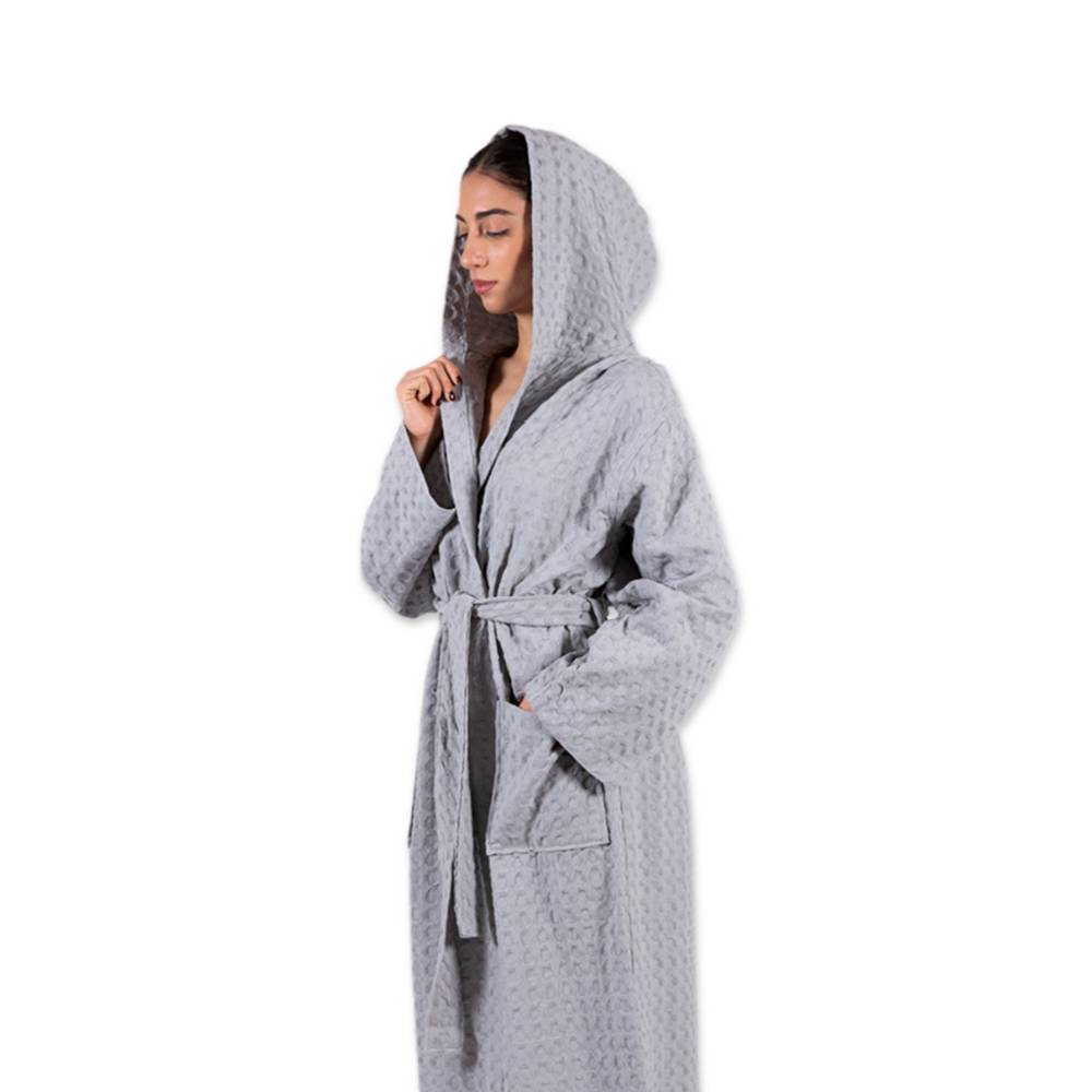 Accappatoio nido d' ape relax con cappuccio grigio