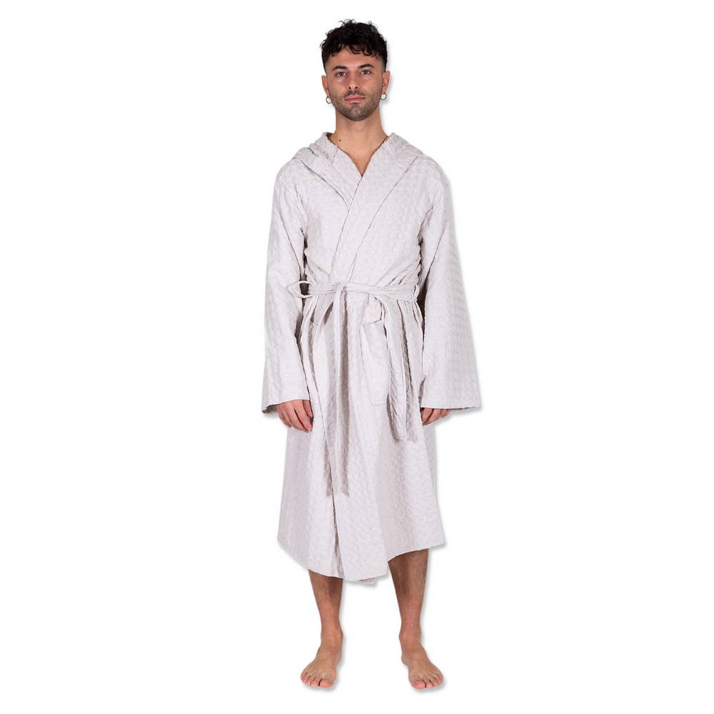 Accappatoio nido d' ape relax con cappuccio tortora