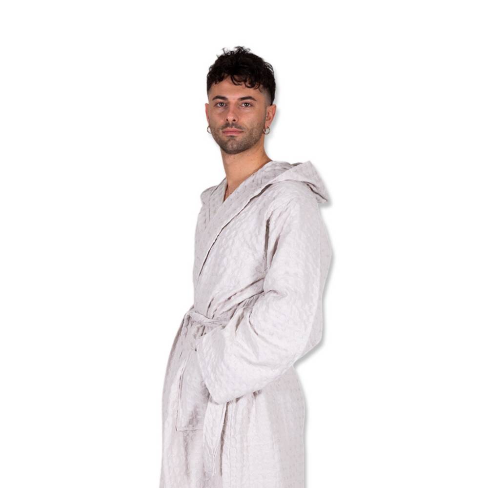 Accappatoio nido d' ape relax con cappuccio tortora