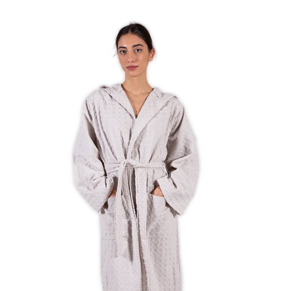 Accappatoio nido d' ape relax con cappuccio tortora