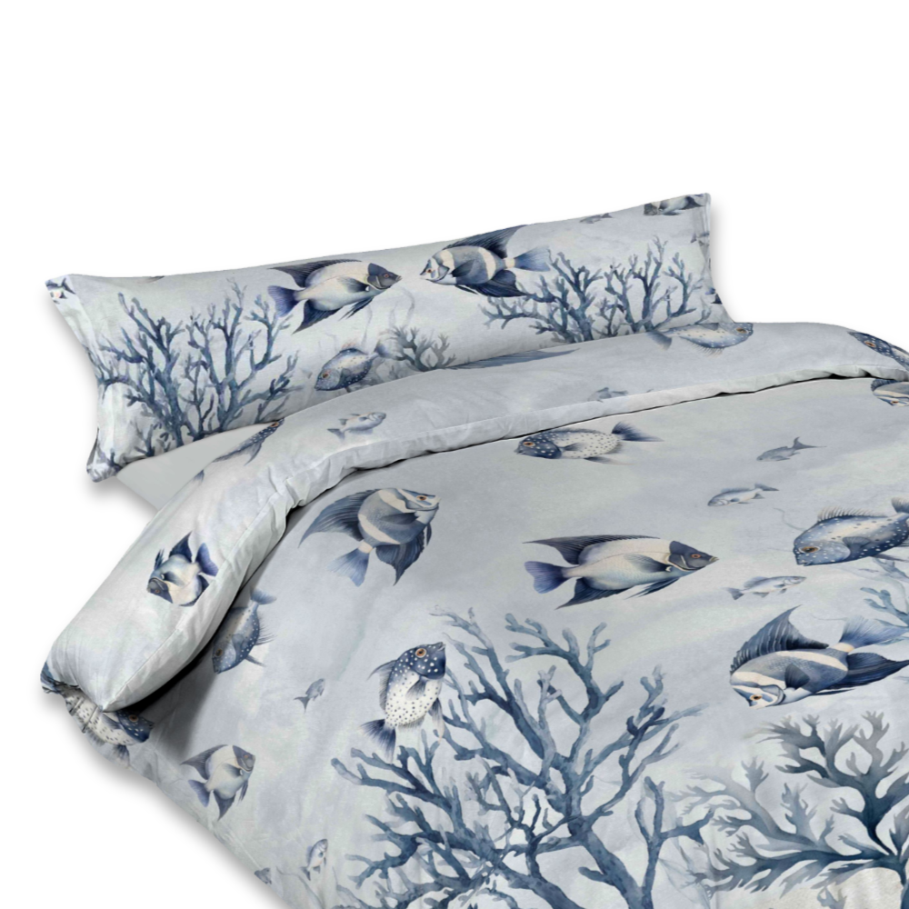 Lenzuolo copriletto con balza stampa digitale Mare Blu