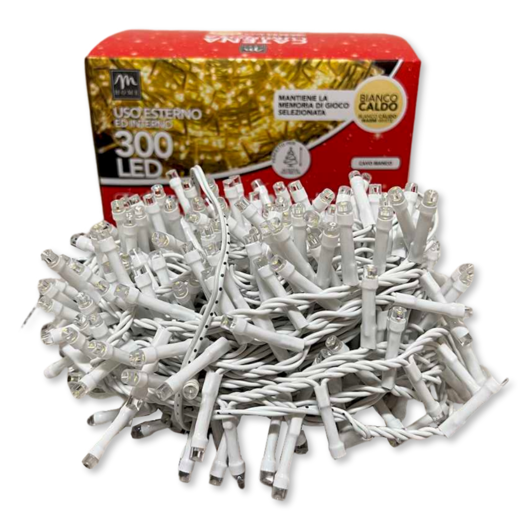 Catena luminosa interno/esterno bianco caldo 200 led filo bianco