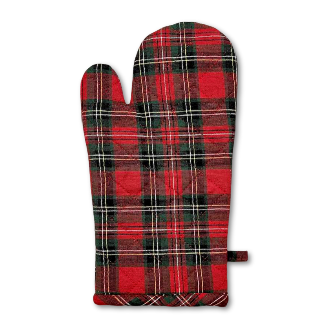 Set 2 presine + guanto forno Check Tartan rosso