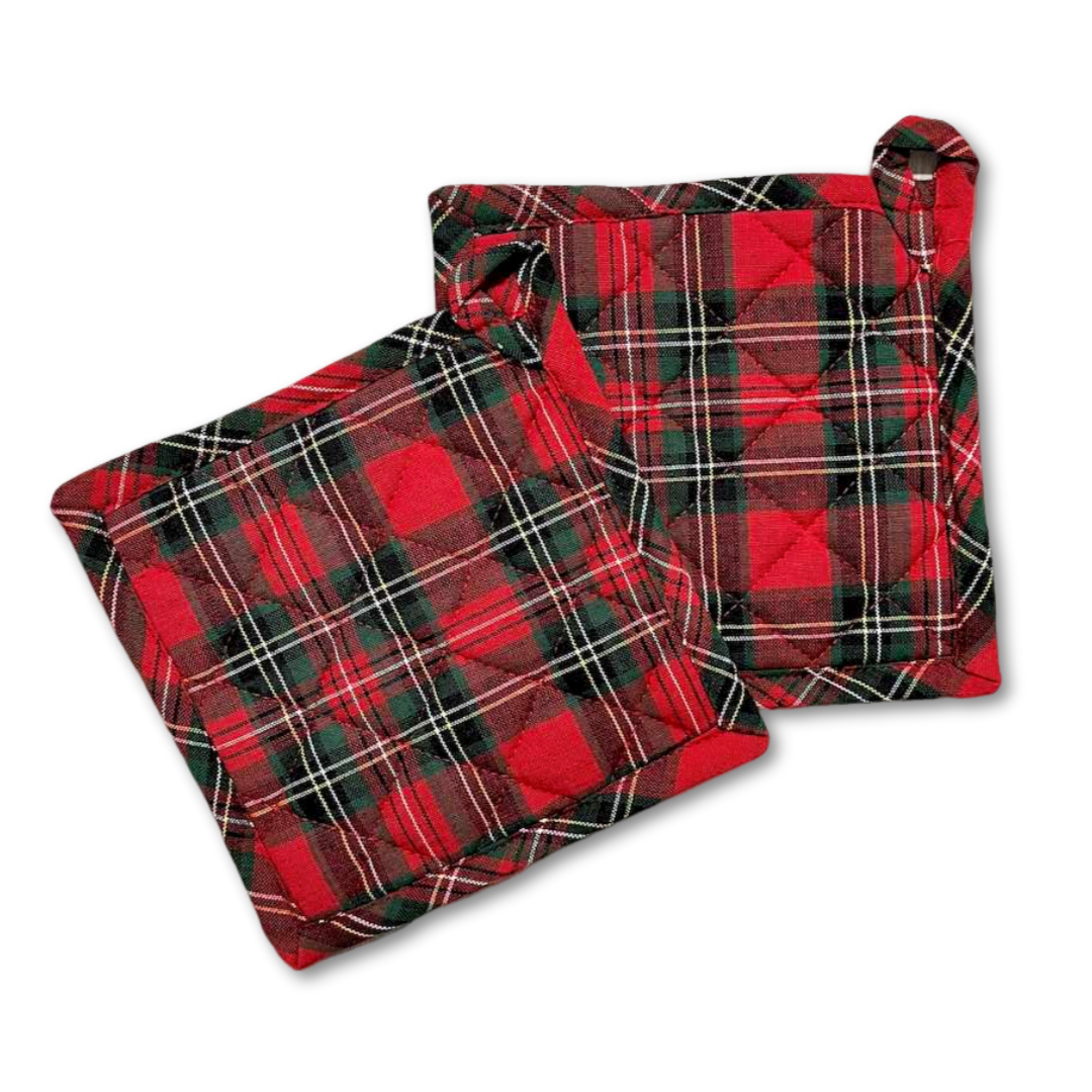 Set 2 presine + guanto forno Check Tartan rosso