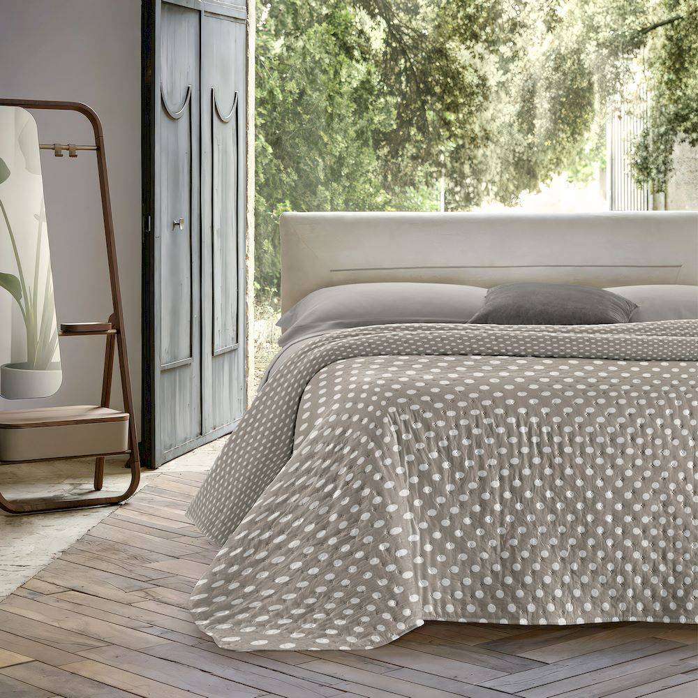Copriletto Trapuntato Quilt Reims Pois tortora matrimoniale Le