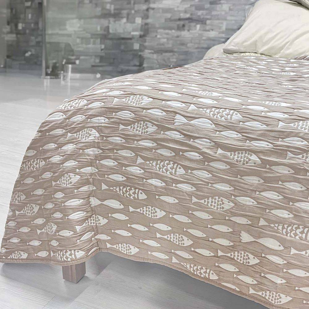 Copriletto frescoletto jacquard lois pesciolino sabbia matrimoniale