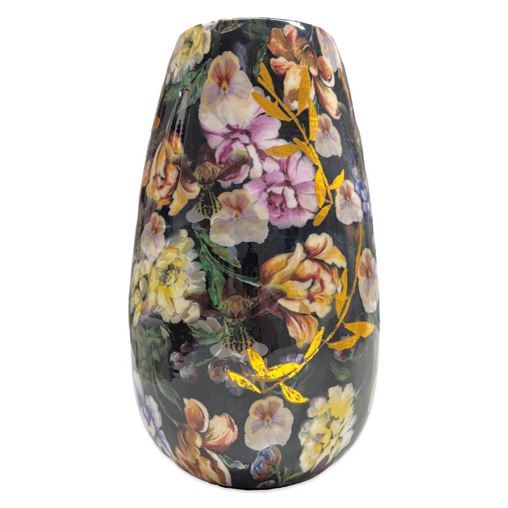 Vaso in Metallo decorato Nero 18 x 18 x 30 H. cm