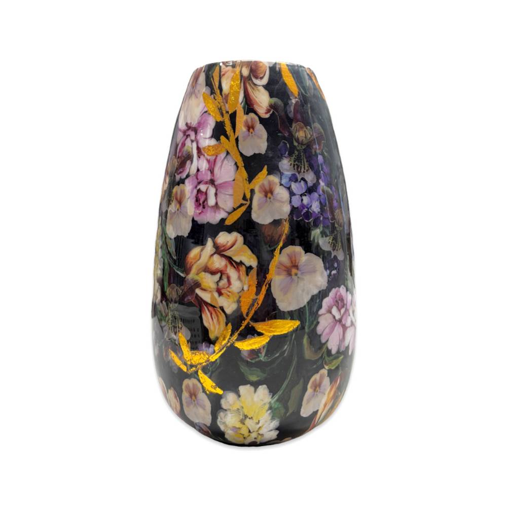 Vaso in Metallo decorato Nero 15 x 15 x 26 H. cm