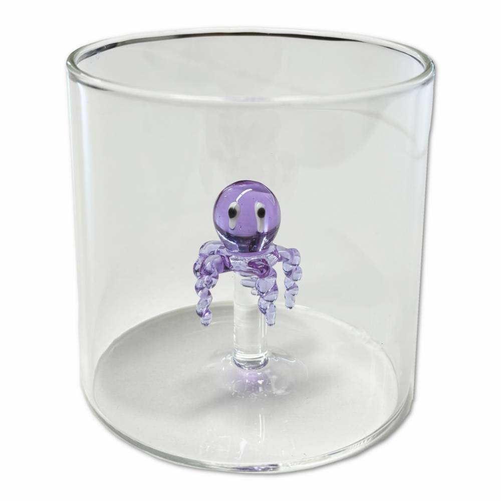 Bicchiere in vetro con polipetto viola
