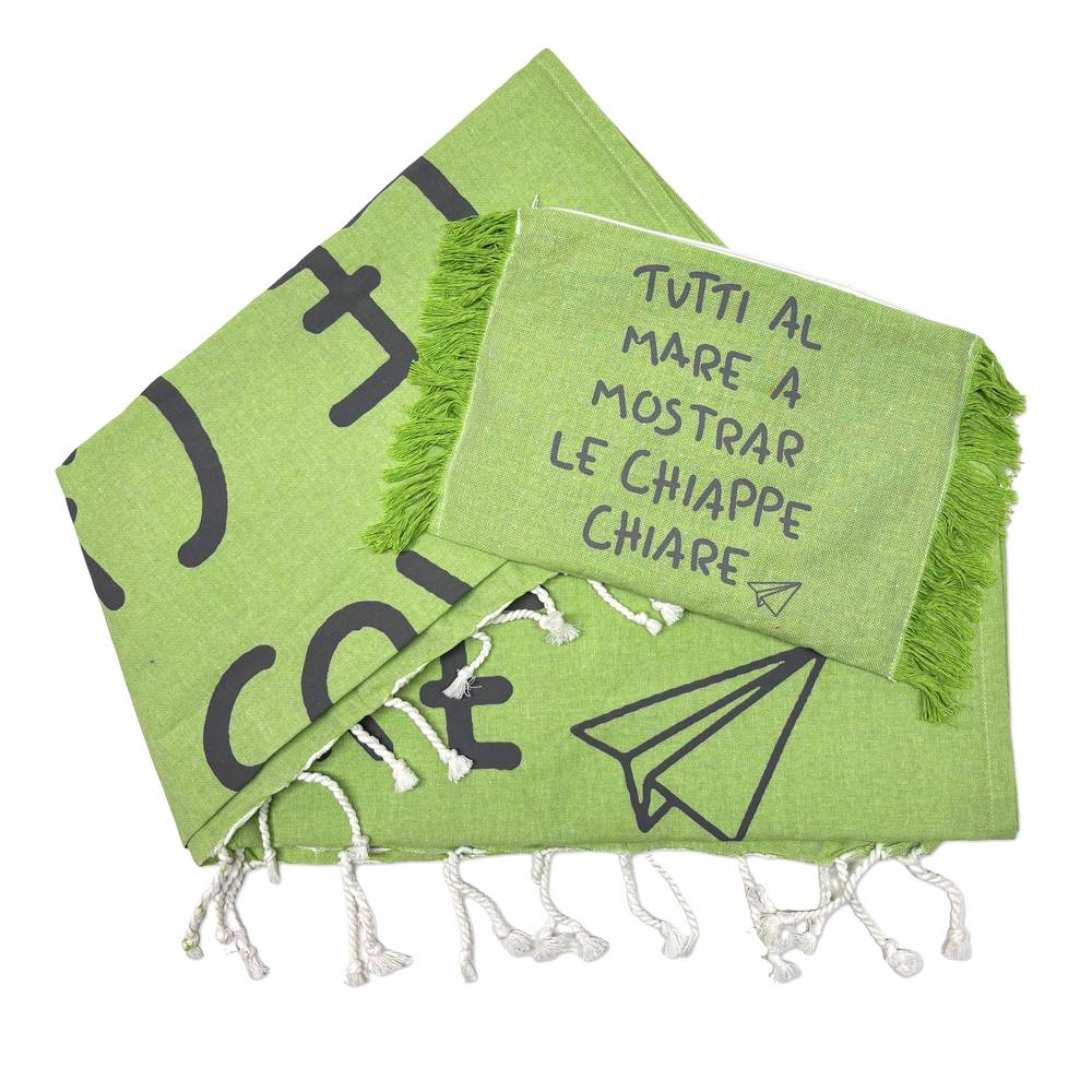 Pochette + fouta Tutti al mare Verde 90 x 180