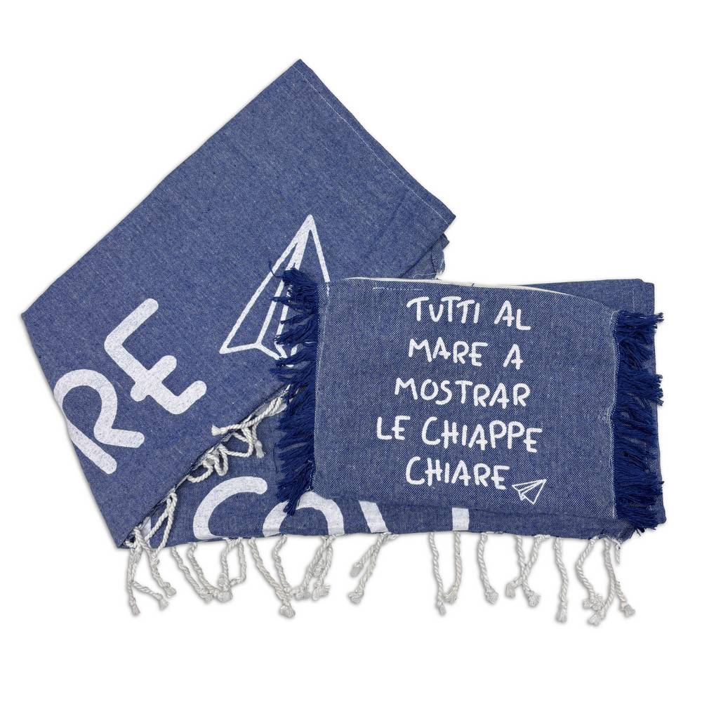Pochette + fouta Tutti al mare Blu 90 x 180