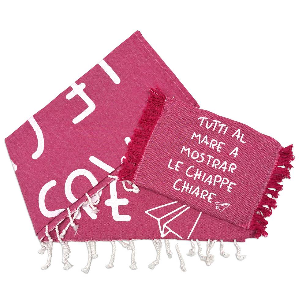 Pochette + fouta Tutti al mare Fuxia 90 x 180