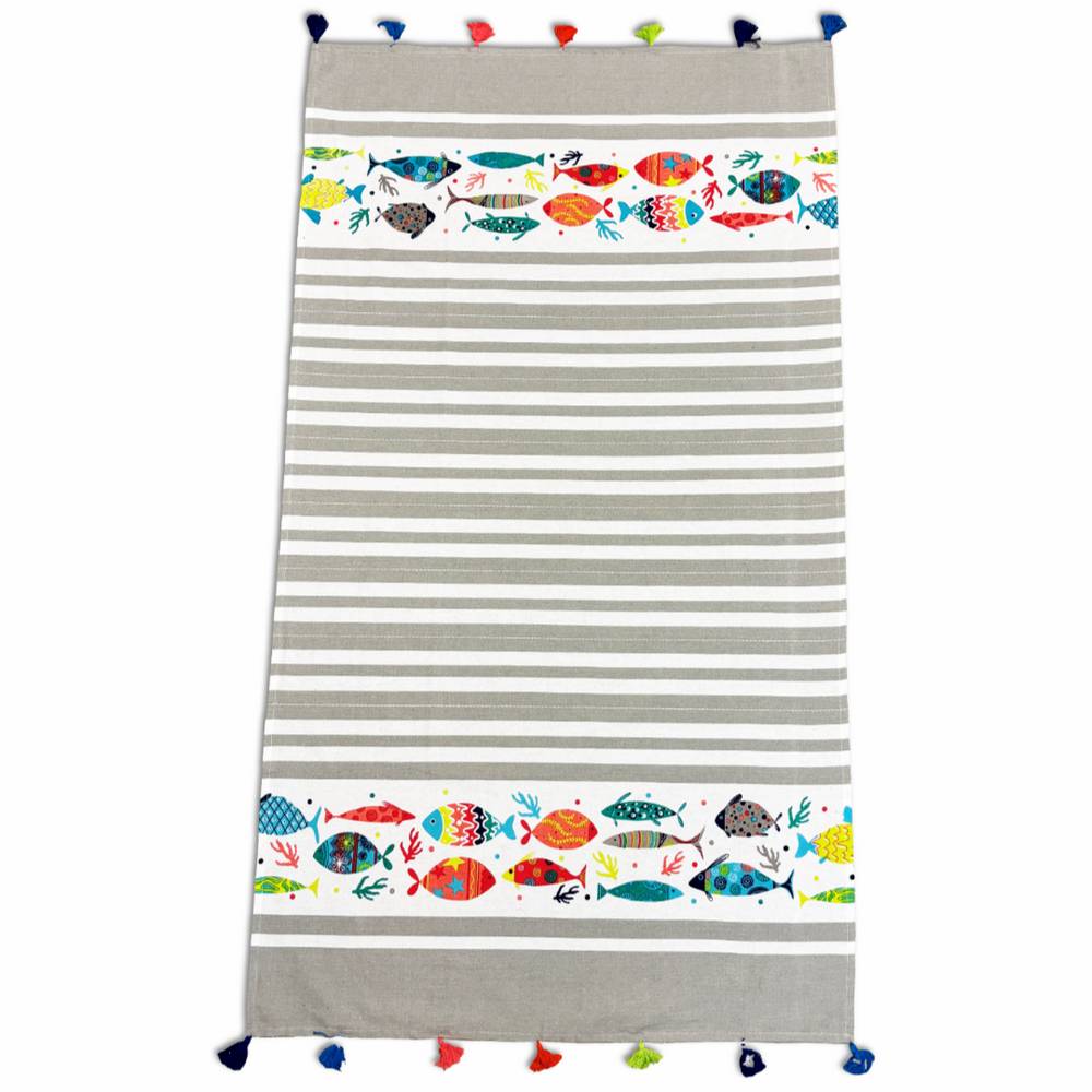 Fouta Telo Mare Bahia pesciolini righe tortora 90 x 170