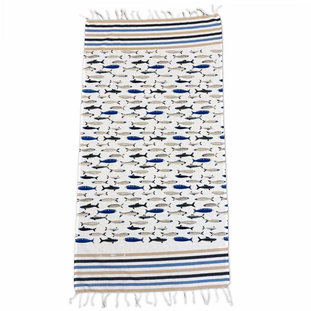Fouta Telo Mare Caprera pesciolini azzurri 90 x 190