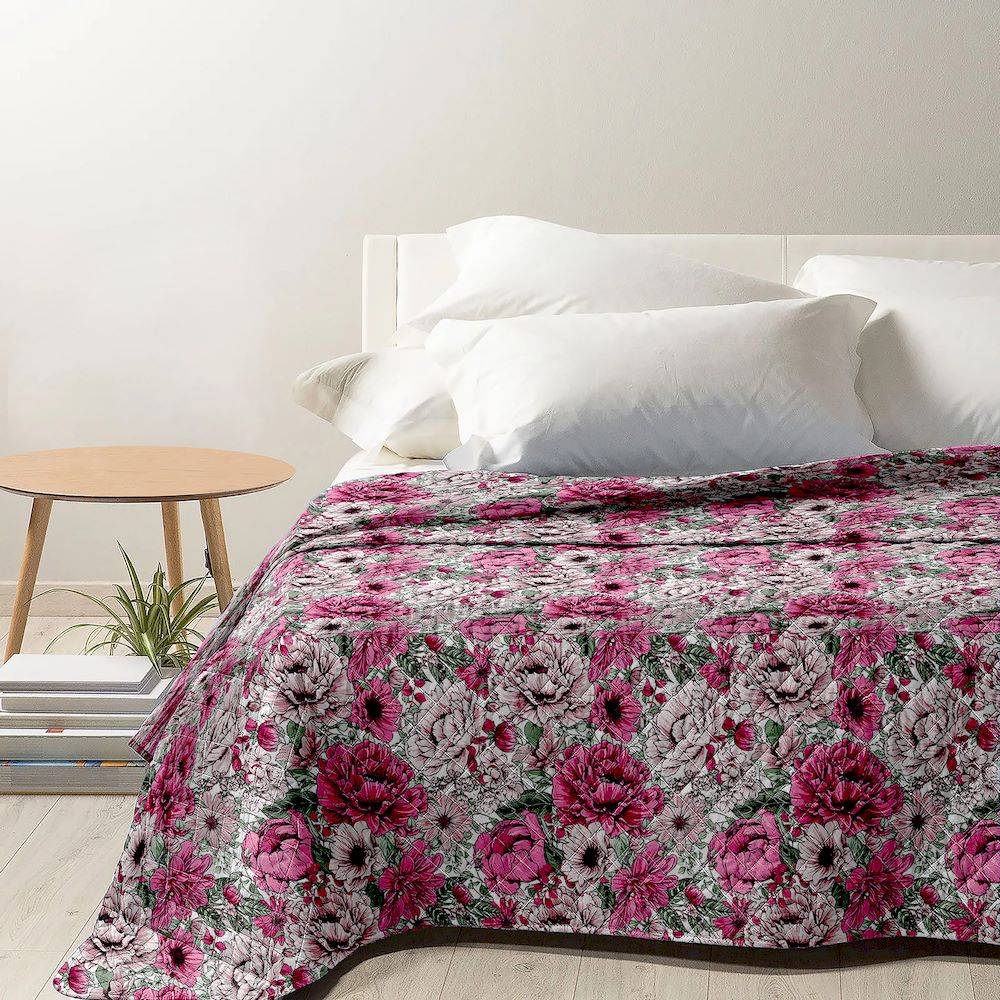 Trapuntino mezzastagione Fiori rosa 2 matrimoniale