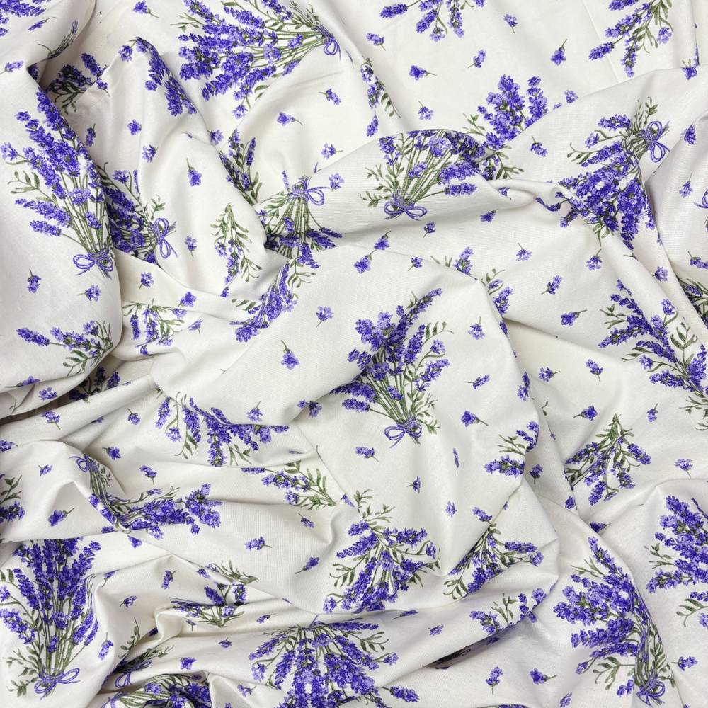 Tessuto Provenzale Fantasia Lavanda e Farfalle su Fondo Naturale | Vendita al Metro e Tovaglie Varie Dimensioni | Prodotto Made in Italy | 100% Puro Cotone (Al metro multipli 1 m x