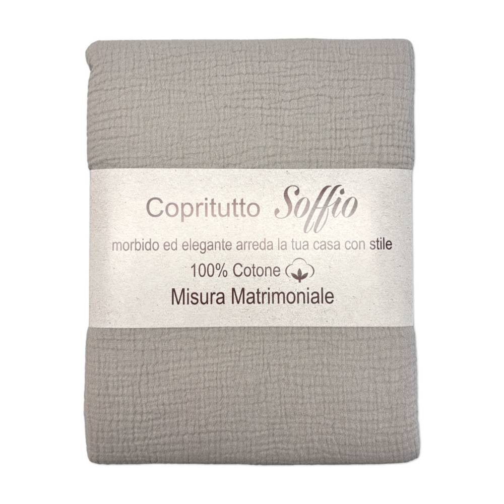 Copridivano copritutto cotone organzato Stone whashed Soffio Tortora 150 x 200