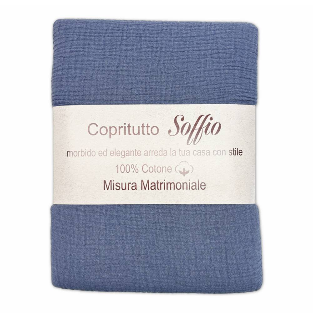 Copritutto cotone organzato Stone whashed Soffio Azzurro 150 x 200