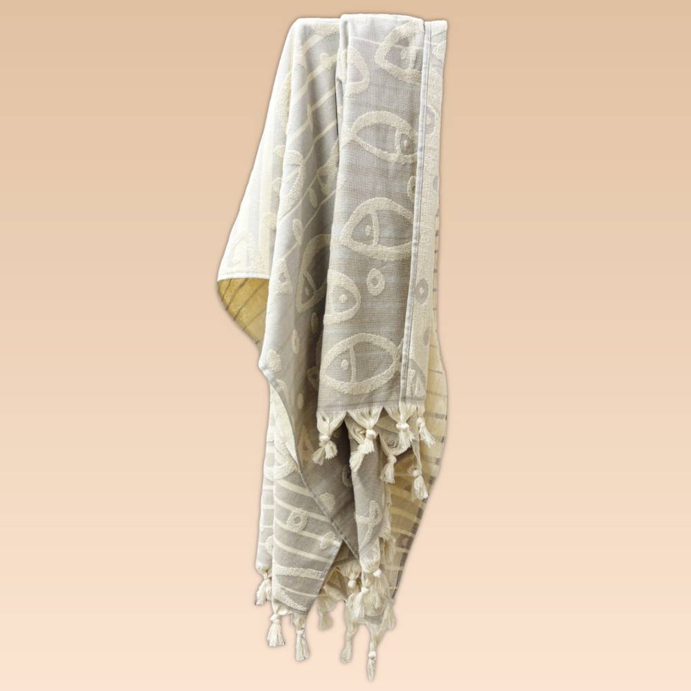 Fouta telo mare doppiato jacquard Sed pesciolini tortora 90 x 170