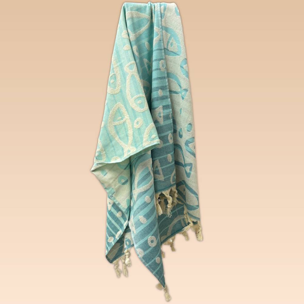 Fouta telo mare doppiato jacquard Sed pesciolini tiffany 90 x 170