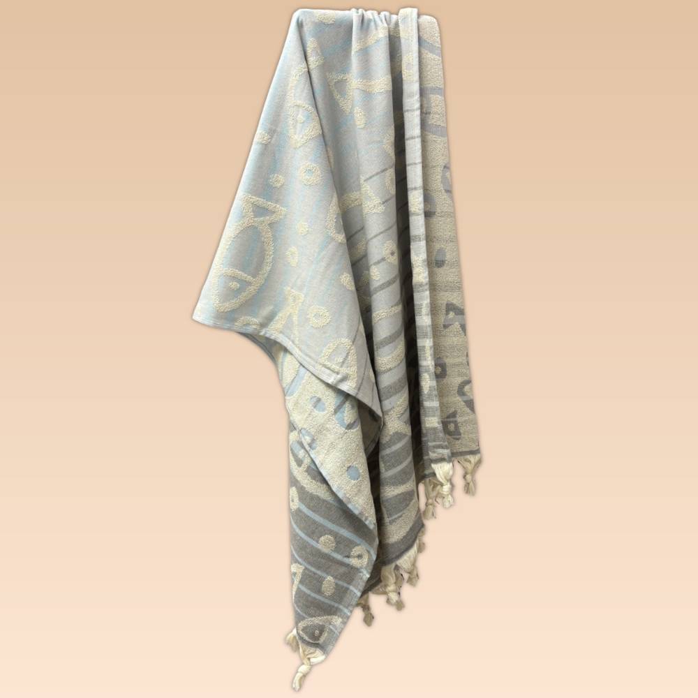 Fouta telo mare doppiato jacquard Sed pesciolini blu 90 x 170
