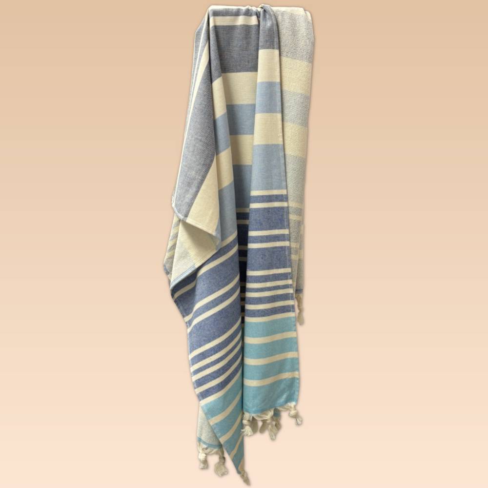 Fouta telo mare doppiato jacquard Lain righe azzurre 90 x 170