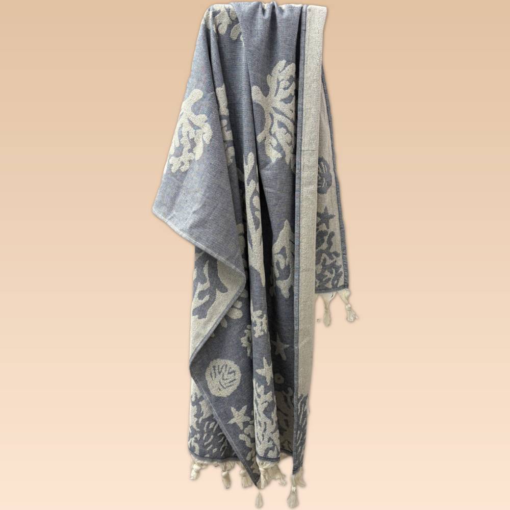 Fouta telo mare doppiato jacquard Edfu coralli blu 90 x 170