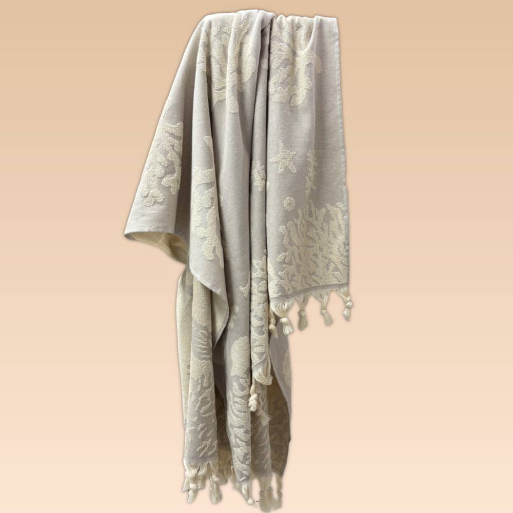 Fouta telo mare doppiato jacquard Edfu coralli tortora 90 x 170